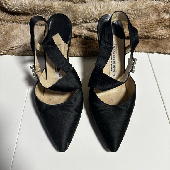 MANOLO BLAHNIK Black Satin Sling Back Shoes Eur. 37 - Picture 1 of 9